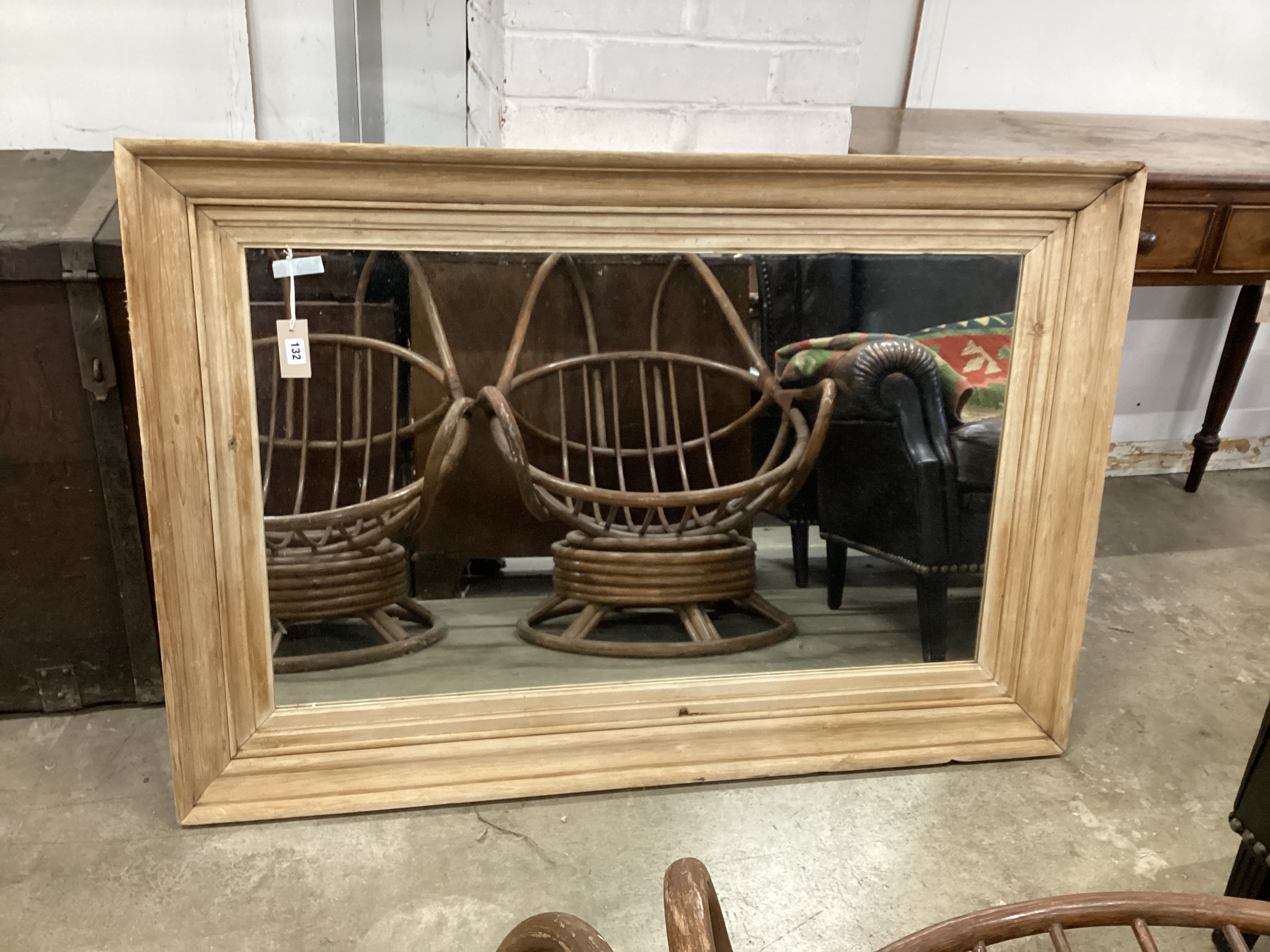 A Victorian style rectangular pine framed wall mirror, width 126cm, height 85cm